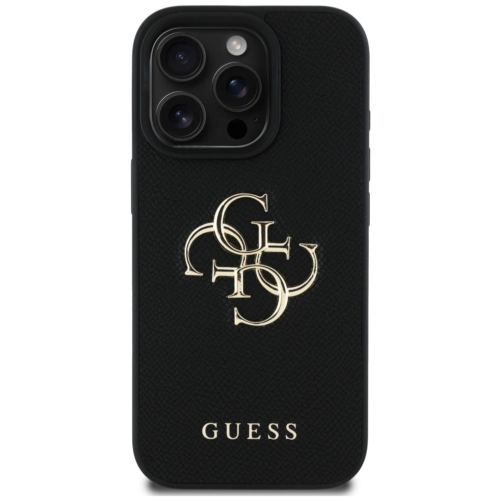 Custodia per Apple iPhone 16 Pro Max, Guess, Grained Big 4G Logo Small Classic Logo, Nera