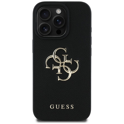 Custodia per Apple iPhone 16 Pro Max, Guess, Grained Big 4G Logo Small Classic Logo, Nera