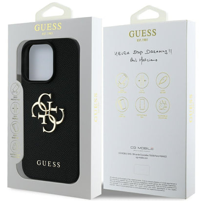 Custodia per Apple iPhone 16 Pro Max, Guess, Grained Big 4G Logo Small Classic Logo, Nera
