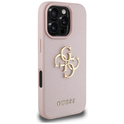 Custodia per Apple iPhone 16 Pro Max, Guess, Grained Big 4G Logo Small Classic Logo, Rosa