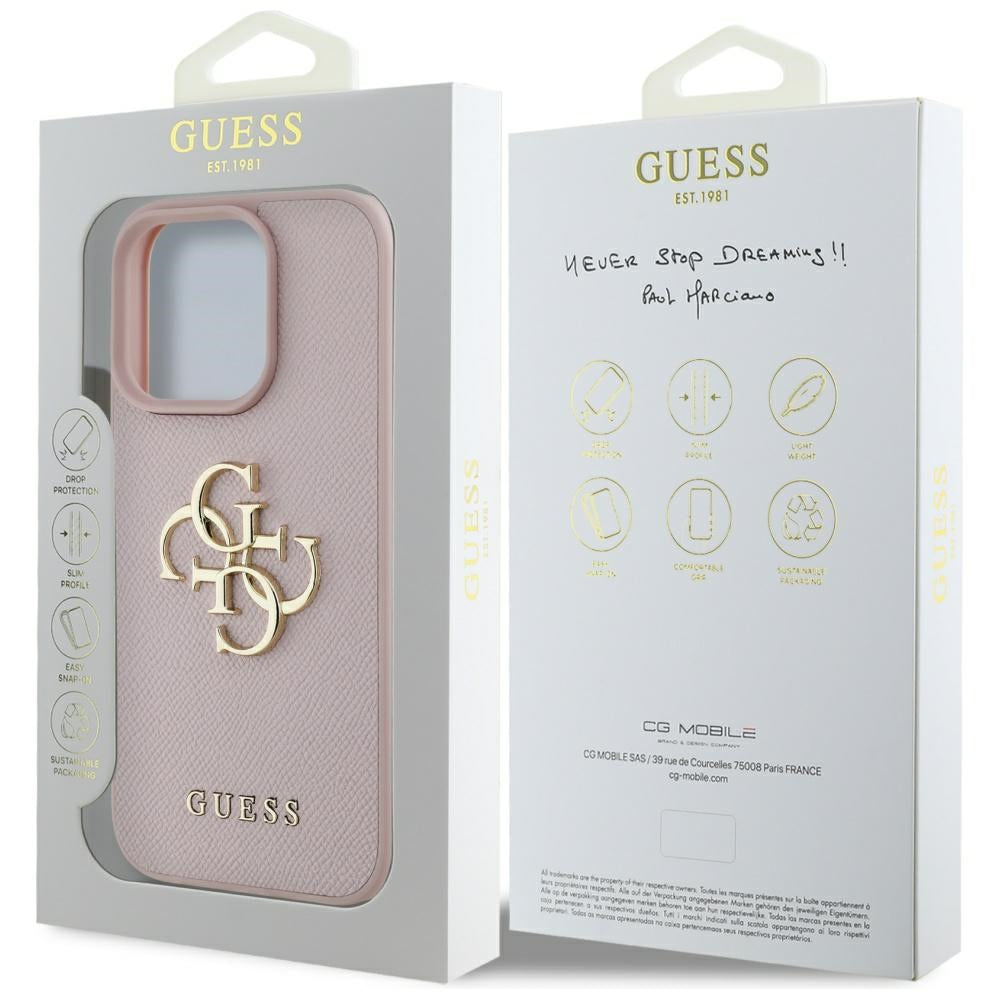Custodia per Apple iPhone 16 Pro Max, Guess, Grained Big 4G Logo Small Classic Logo, Rosa