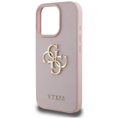 Custodia per Apple iPhone 16 Pro Max, Guess, Grained Big 4G Logo Small Classic Logo, Rosa
