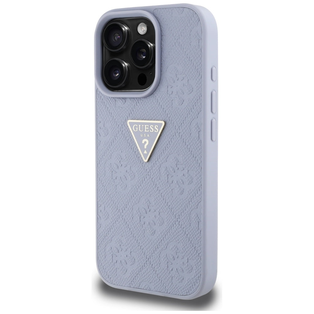 Custodia per Apple iPhone 16 Pro Max, Guess, Hot Stamp 4G Pattern Triangle Logo, Lilla Chiaro.