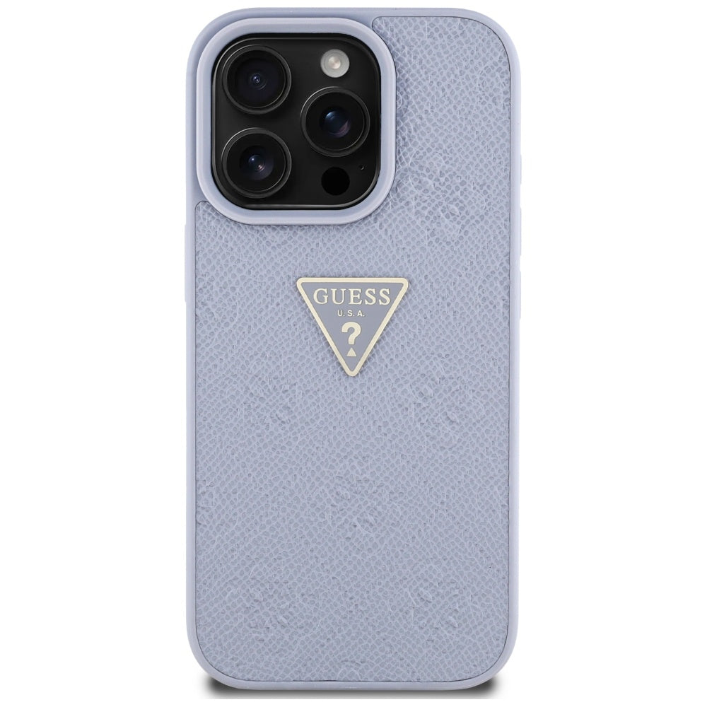 Custodia per Apple iPhone 16 Pro Max, Guess, Hot Stamp 4G Pattern Triangle Logo, Lilla Chiaro.