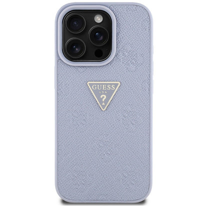 Custodia per Apple iPhone 16 Pro Max, Guess, Hot Stamp 4G Pattern Triangle Logo, Lilla Chiaro.