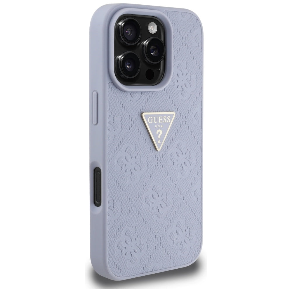 Custodia per Apple iPhone 16 Pro Max, Guess, Hot Stamp 4G Pattern Triangle Logo, Lilla Chiaro.