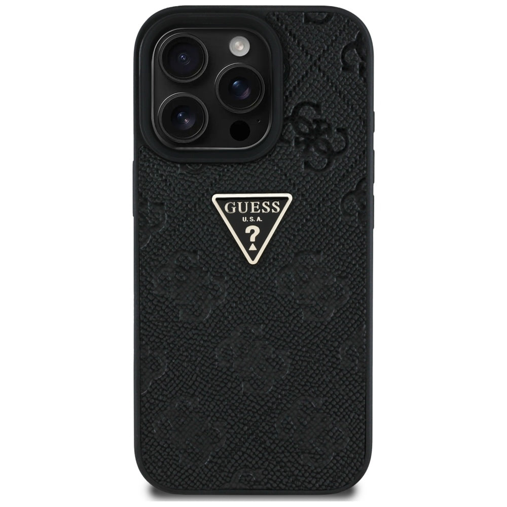 Case for Apple iPhone 16 Pro Max, Guess, Hot Stamp 4G Pattern Triangle Logo, Black