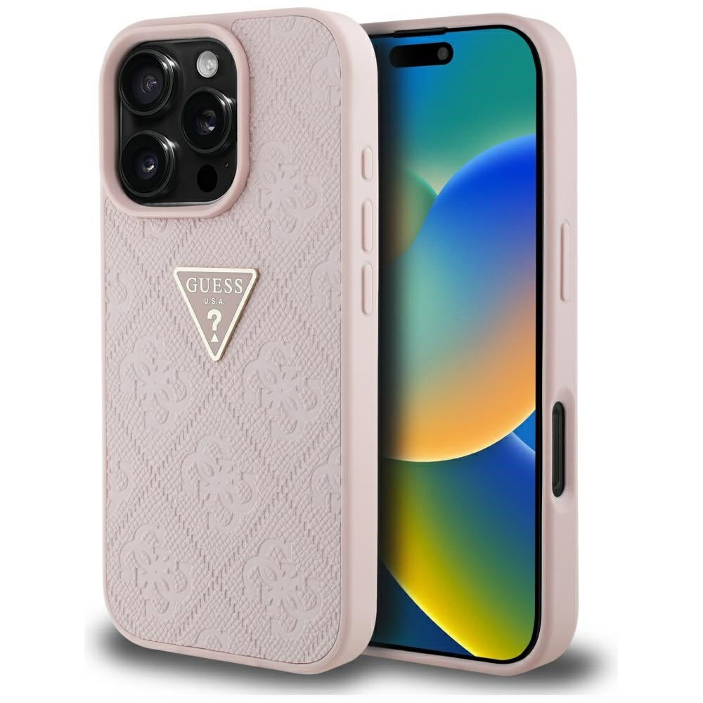 Custodia per Apple iPhone 16 Pro Max, Guess, Hot Stamp 4G Pattern Triangle Logo, Rosa