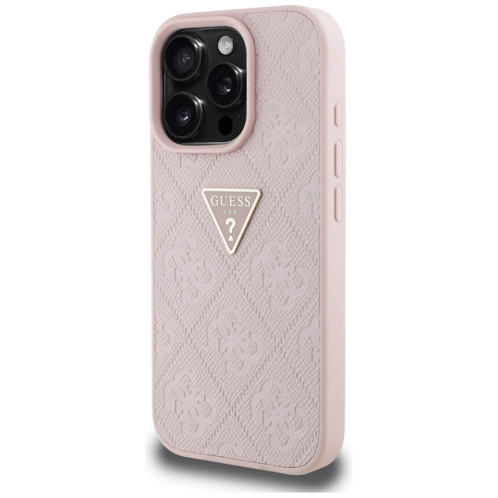Custodia per Apple iPhone 16 Pro Max, Guess, Hot Stamp 4G Pattern Triangle Logo, Rosa