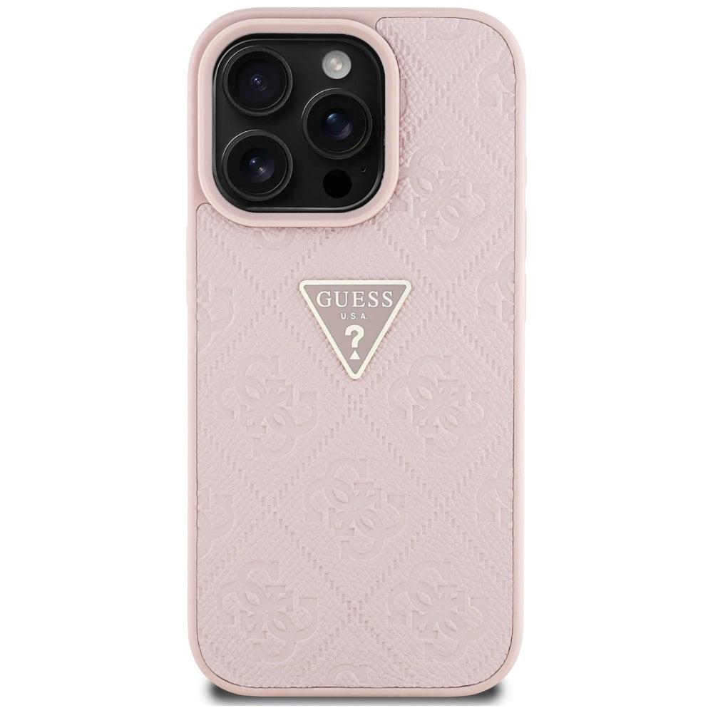 Custodia per Apple iPhone 16 Pro Max, Guess, Hot Stamp 4G Pattern Triangle Logo, Rosa