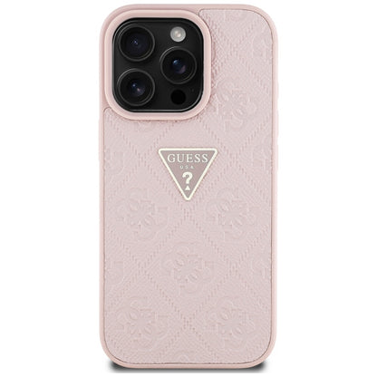 Custodia per Apple iPhone 16 Pro Max, Guess, Hot Stamp 4G Pattern Triangle Logo, Rosa