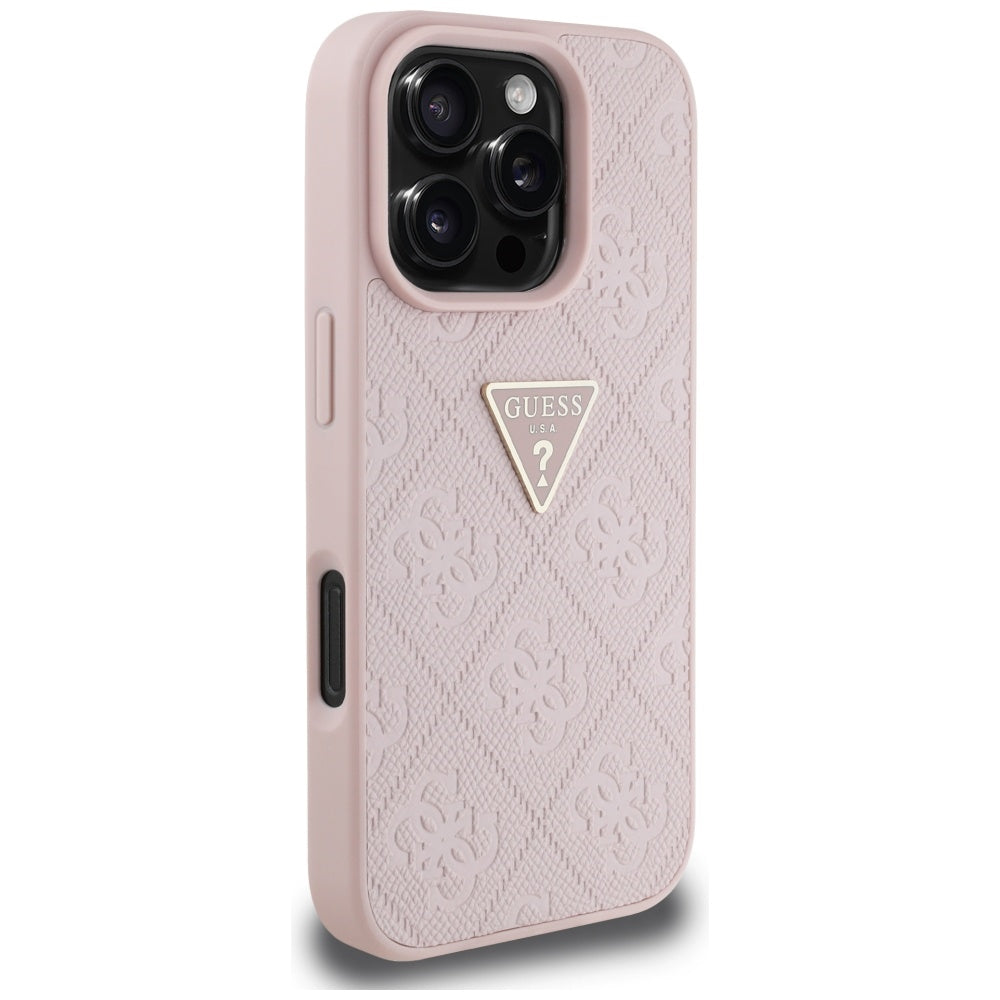 Custodia per Apple iPhone 16 Pro Max, Guess, Hot Stamp 4G Pattern Triangle Logo, Rosa