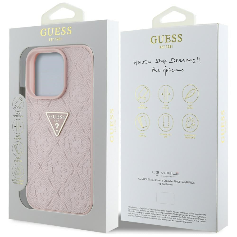Custodia per Apple iPhone 16 Pro Max, Guess, Hot Stamp 4G Pattern Triangle Logo, Rosa