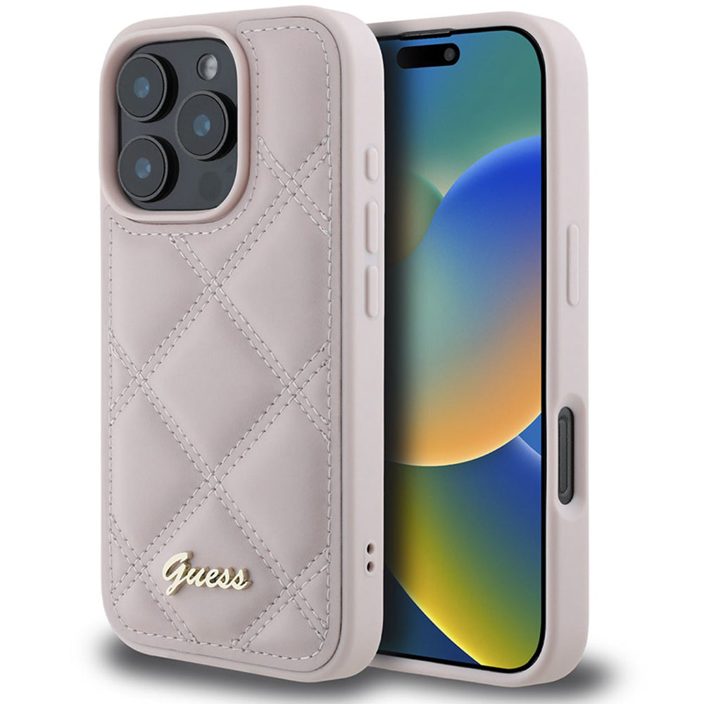 Custodia per Apple iPhone 16 Pro Max, Guess, Quilted Metal Logo, Rosa