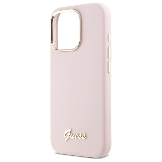 Custodia per Apple iPhone 16 Pro Max, Guess, Script Metal Logo & Frame, Rosa Chiaro