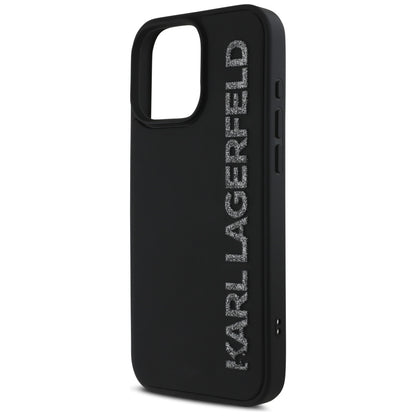 Custodia per Apple iPhone 16 Pro Max, Karl Lagerfeld, 3D Rubber Elongated Glitter Logo, Nera