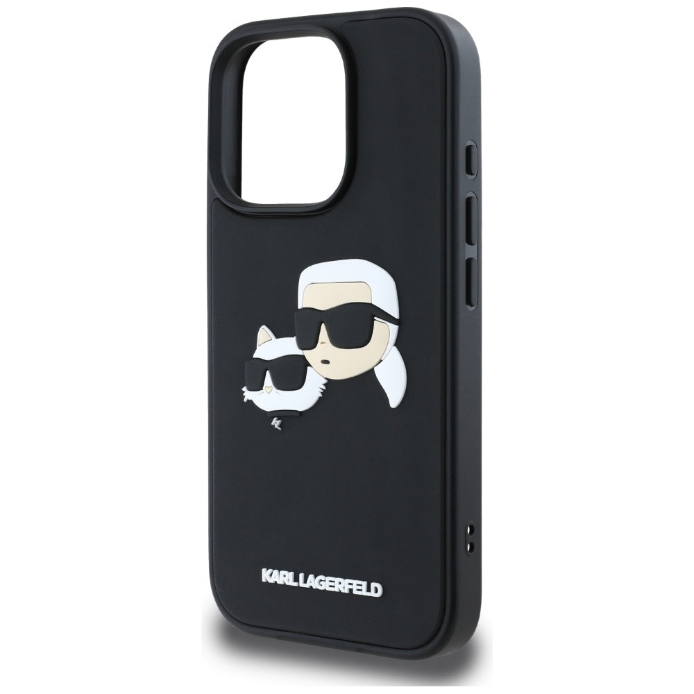 Custodia per Apple iPhone 16 Pro Max, Karl Lagerfeld, 3D Rubber Karl & Choupette, Nera