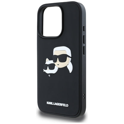 Custodia per Apple iPhone 16 Pro Max, Karl Lagerfeld, 3D Rubber Karl & Choupette, Nera