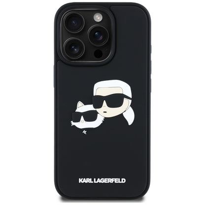 Custodia per Apple iPhone 16 Pro Max, Karl Lagerfeld, 3D Rubber Karl & Choupette, Nera