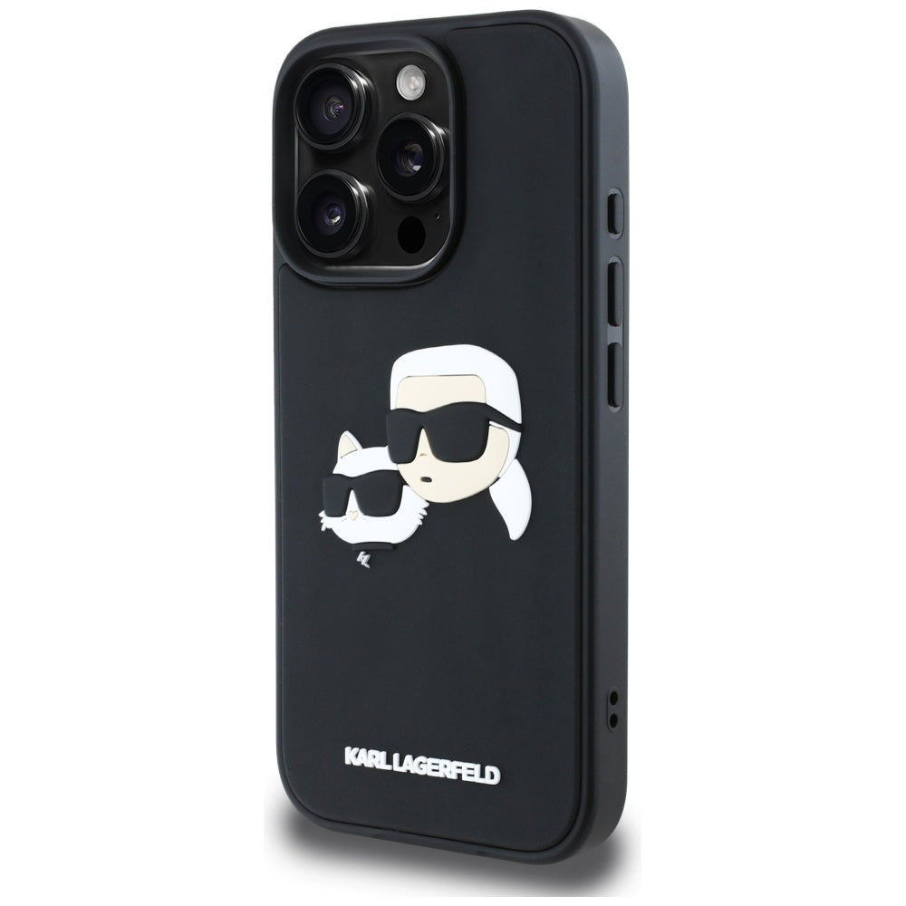 Custodia per Apple iPhone 16 Pro Max, Karl Lagerfeld, 3D Rubber Karl & Choupette, Nera