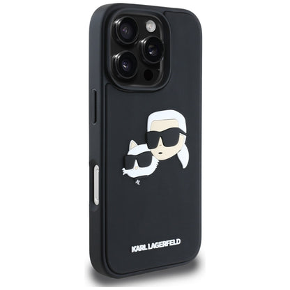 Custodia per Apple iPhone 16 Pro Max, Karl Lagerfeld, 3D Rubber Karl & Choupette, Nera