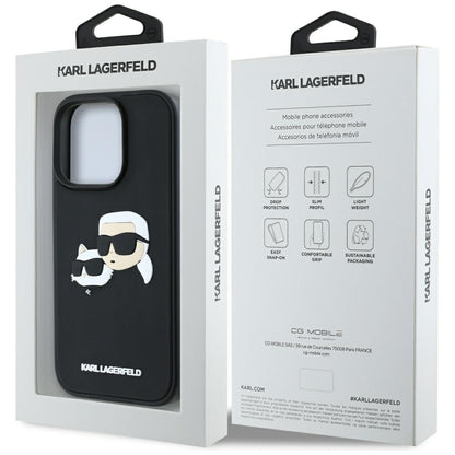 Custodia per Apple iPhone 16 Pro Max, Karl Lagerfeld, 3D Rubber Karl & Choupette, Nera