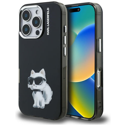 Custodia per Apple iPhone 16 Pro Max, Karl Lagerfeld, IML Aquarelle Logo Choupette, Nera