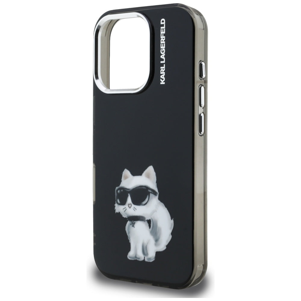 Custodia per Apple iPhone 16 Pro Max, Karl Lagerfeld, IML Aquarelle Logo Choupette, Nera
