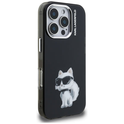 Custodia per Apple iPhone 16 Pro Max, Karl Lagerfeld, IML Aquarelle Logo Choupette, Nera