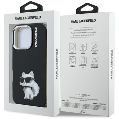Custodia per Apple iPhone 16 Pro Max, Karl Lagerfeld, IML Aquarelle Logo Choupette, Nera
