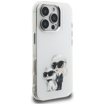 Custodia per Apple iPhone 16 Pro Max, Karl Lagerfeld, IML Aquarelle Logo Karl & Choupette, Bianca