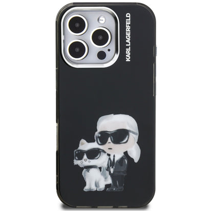 Custodia per Apple iPhone 16 Pro Max, Karl Lagerfeld, IML Aquarelle Logo Karl & Choupette, Nera