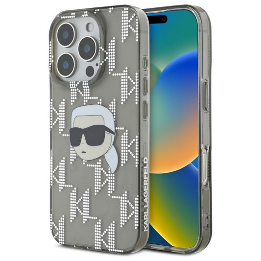Custodia per Apple iPhone 16 Pro Max, Karl Lagerfeld, IML Luxury Electroplated Karl's Head, Nera