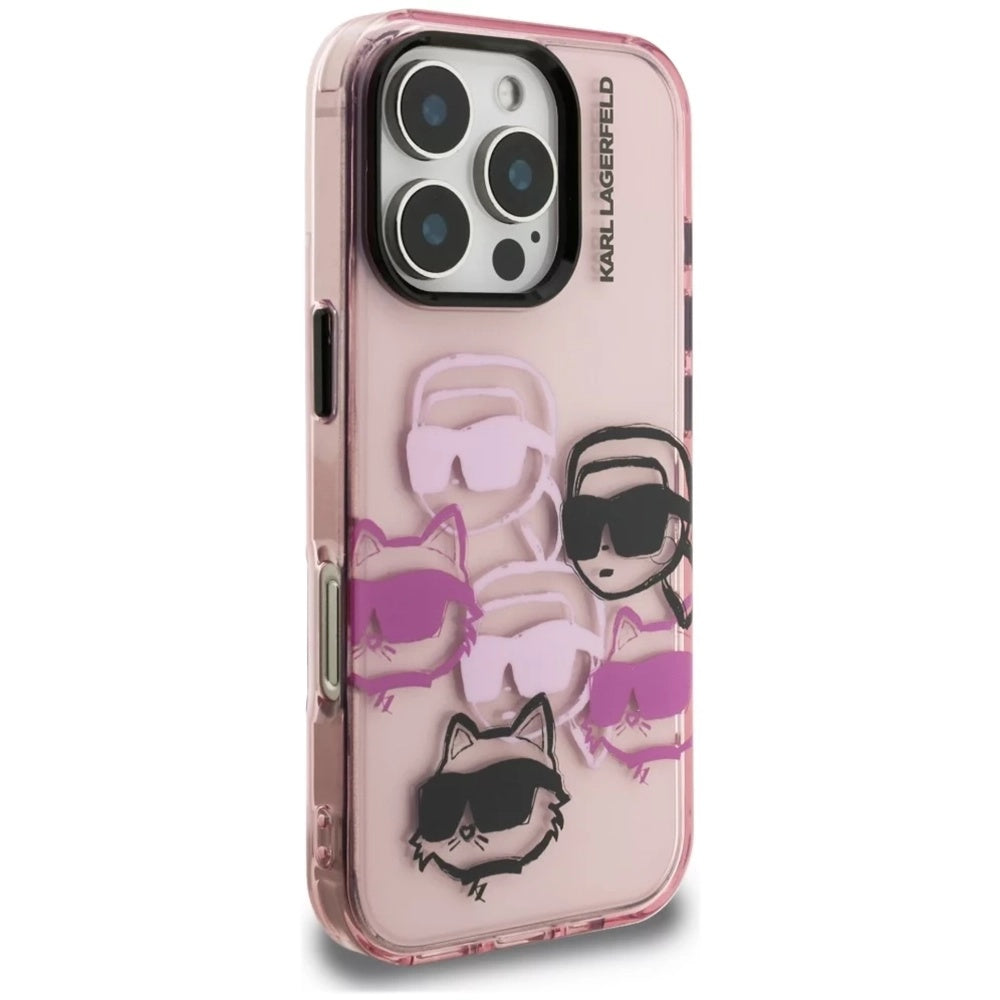 Case for Apple iPhone 16 Pro Max, Karl Lagerfeld, IML Luxury Multi Head Pattern, Pink