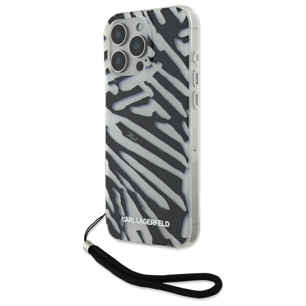 Custodia per Apple iPhone 16 Pro Max, Karl Lagerfeld, IML Luxury Zebra Pattern con Cinturino, Nera