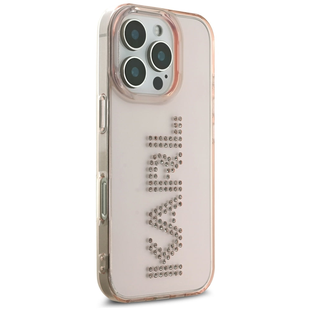 Custodia per Apple iPhone 16 Pro Max, Karl Lagerfeld, IML Rhinestones Pink Logo, Rosa