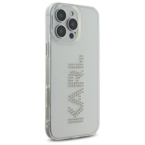 Custodia per Apple iPhone 16 Pro Max, Karl Lagerfeld, IML Rhinestones Transparent Logo, Trasparente