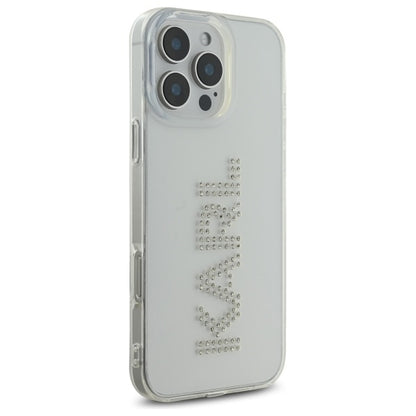 Custodia per Apple iPhone 16 Pro Max, Karl Lagerfeld, IML Rhinestones Transparent Logo, Trasparente