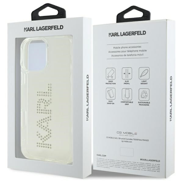 Custodia per Apple iPhone 16 Pro Max, Karl Lagerfeld, IML Rhinestones Transparent Logo, Trasparente