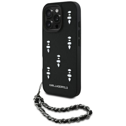 Case for Apple iPhone 16 Pro Max, Karl Lagerfeld, Saffiano Crystals & Charm, Black