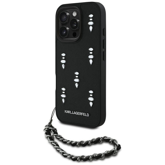 Custodia per Apple iPhone 16 Pro Max, Karl Lagerfeld, Saffiano Crystals & Charm, Nera