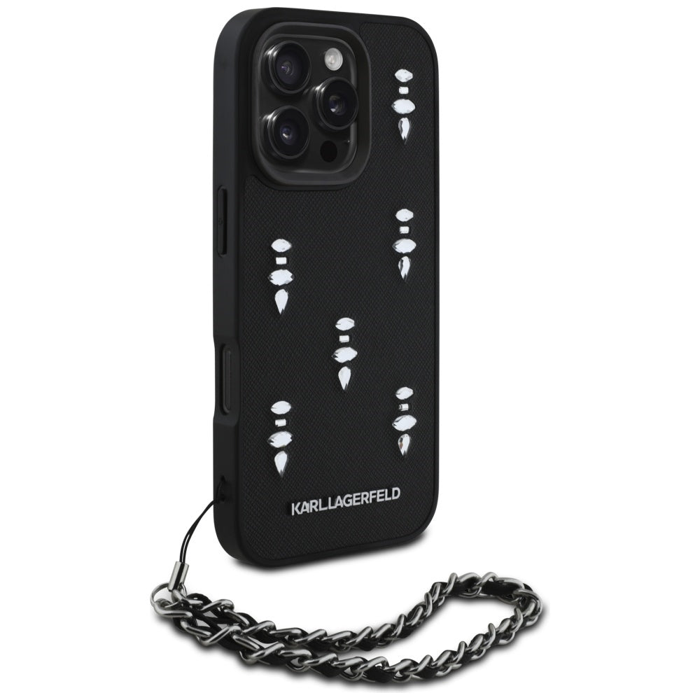 Case for Apple iPhone 16 Pro Max, Karl Lagerfeld, Saffiano Crystals & Charm, Black