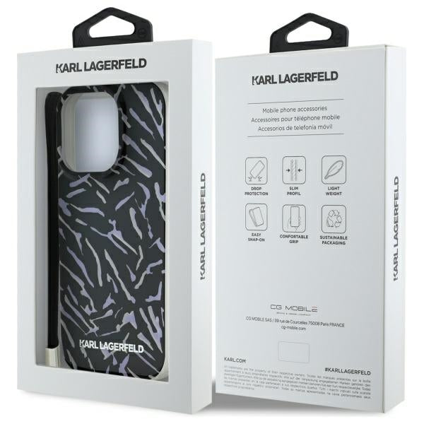 Custodia per Apple iPhone 16 Pro Max, Karl Lagerfeld, Zebra with Cord Strap, Viola