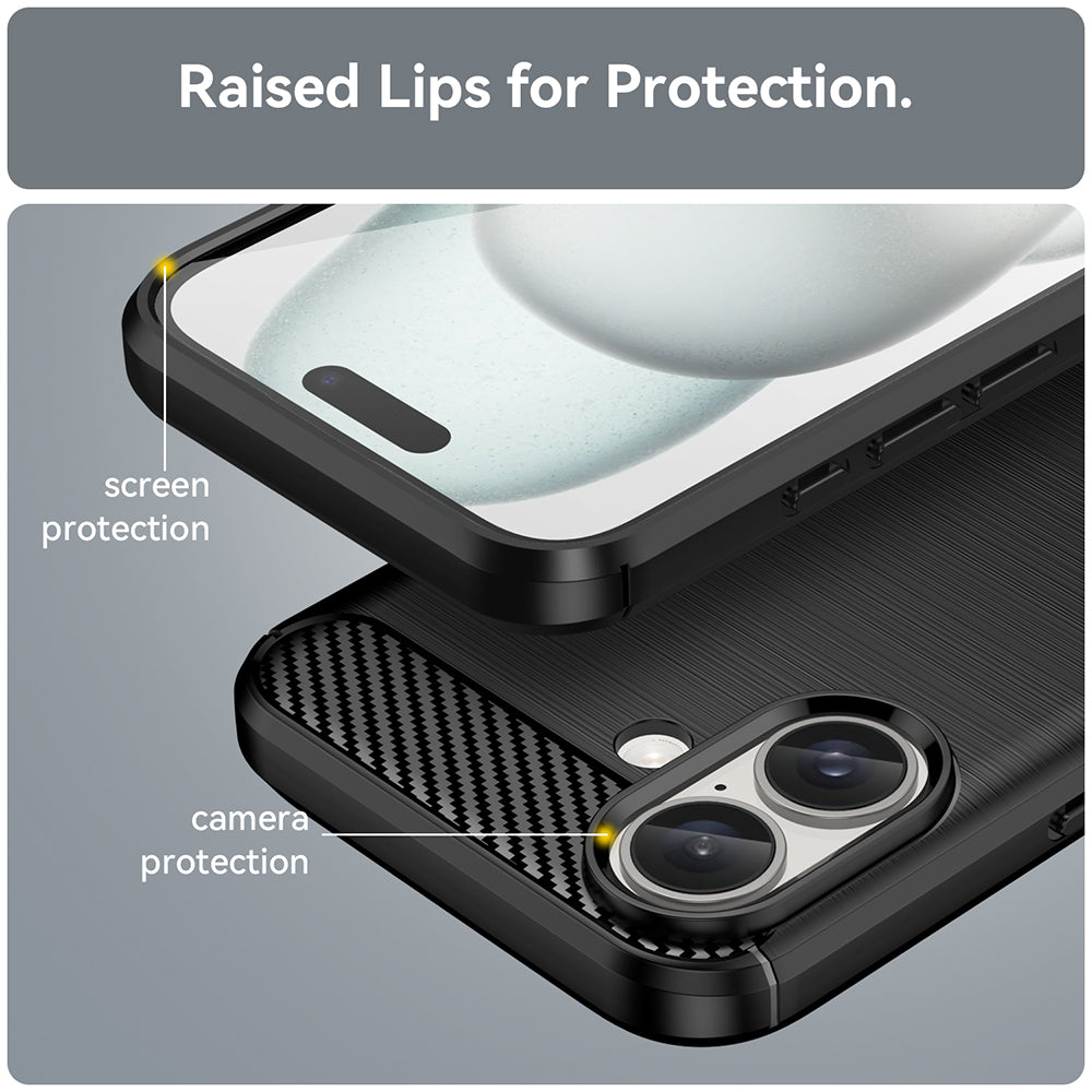 Custodia per Apple iPhone 16, Techsuit, Carbonio, Nera