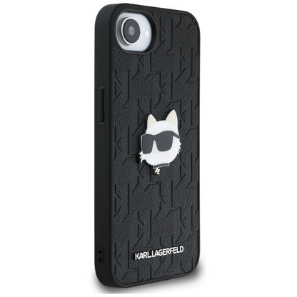Custodia per Apple iPhone 16e, Karl Lagerfeld, Monogramma Testa di Choupette, Nera