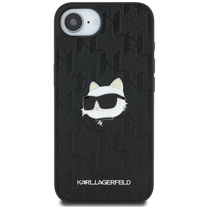 Custodia per Apple iPhone 16e, Karl Lagerfeld, Monogramma Testa di Choupette, Nera