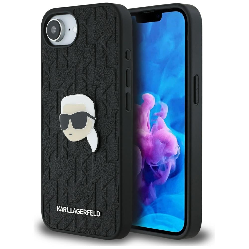 Custodia per Apple iPhone 16e, Karl Lagerfeld, Monogram Karl's Head, Nera