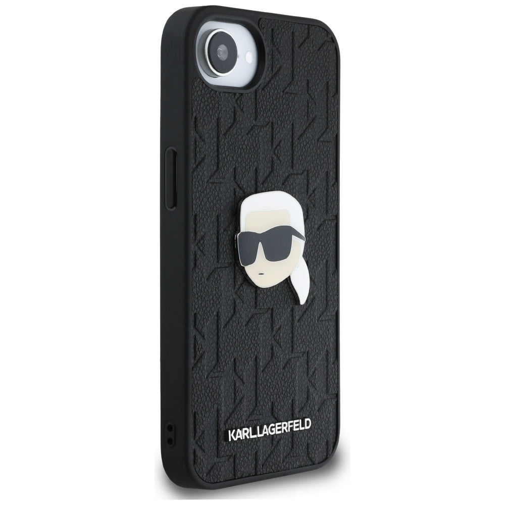 Custodia per Apple iPhone 16e, Karl Lagerfeld, Monogram Karl's Head, Nera