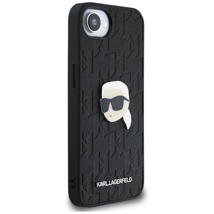 Custodia per Apple iPhone 16e, Karl Lagerfeld, Monogram Karl's Head, Nera