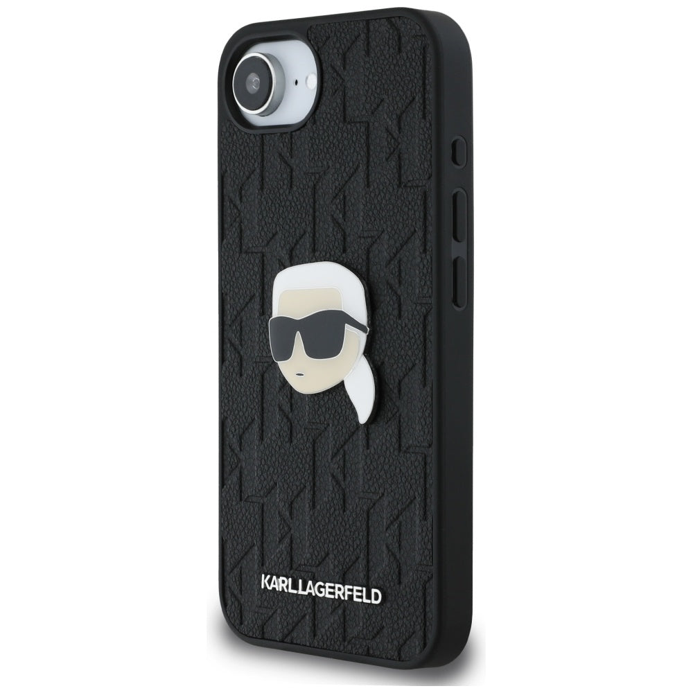 Custodia per Apple iPhone 16e, Karl Lagerfeld, Monogram Karl's Head, Nera